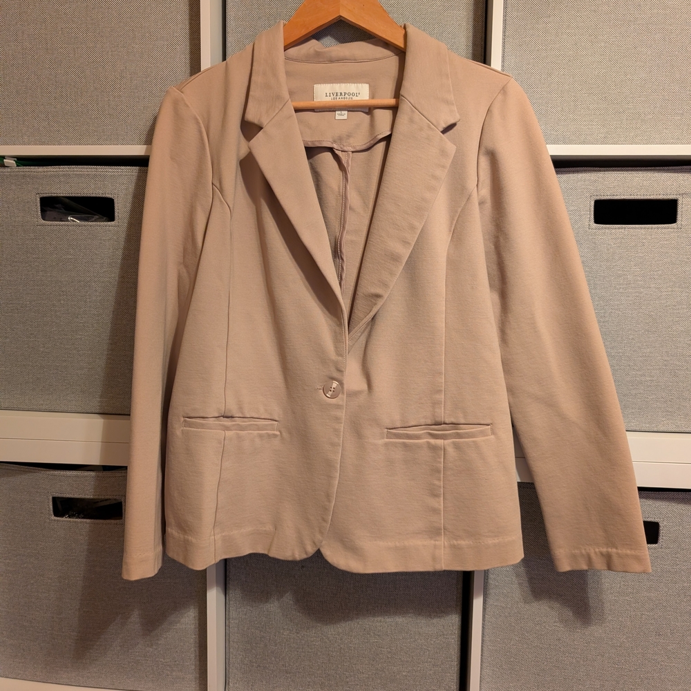 Lverpool Stretch Ponte One Button Tan Blazer Size Large